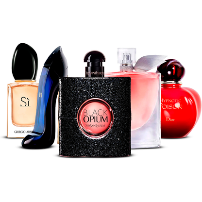 Conjunto de 5 Perfumes – Sì, Good Girl, Black Opium, La Vie Est Belle e Hypnotic Poison [100 ml cada um]